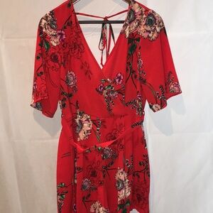 Trixxi Red V-Neck Dress | Floral V-Back Dress | Size XL